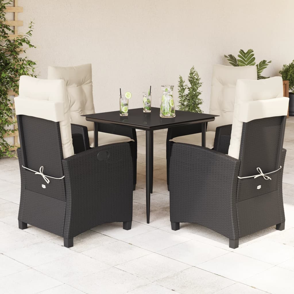 Set De Muebles Jardín 5 Pzas Con Cojines Ratán Sintético Negro
