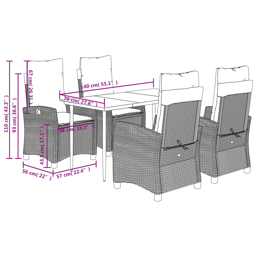 Set De Muebles Jardín 5 Pzas Con Cojines Ratán Sintético Negro