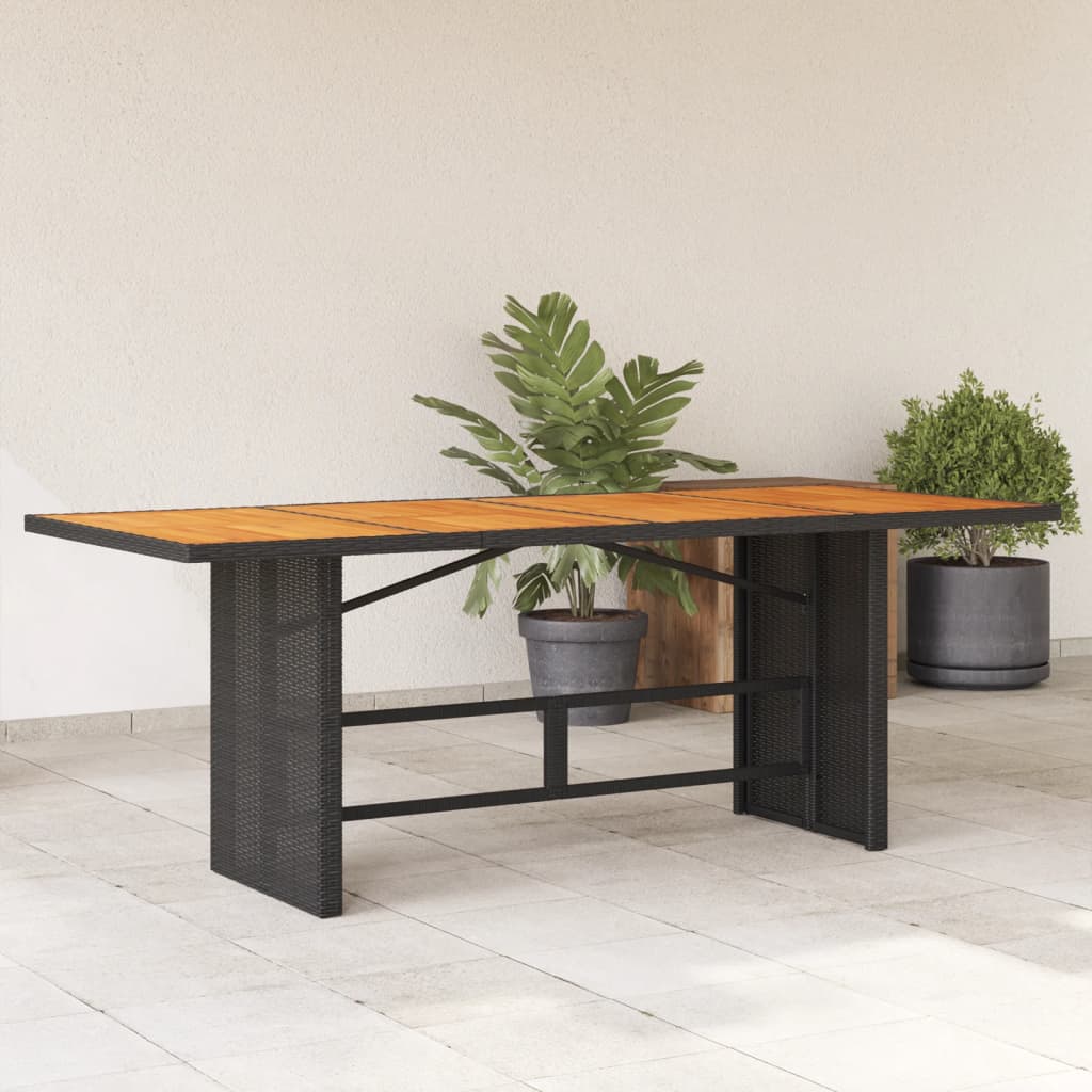 Mesa De Jardín Superficie Madera Ratán 190X80X75Cm