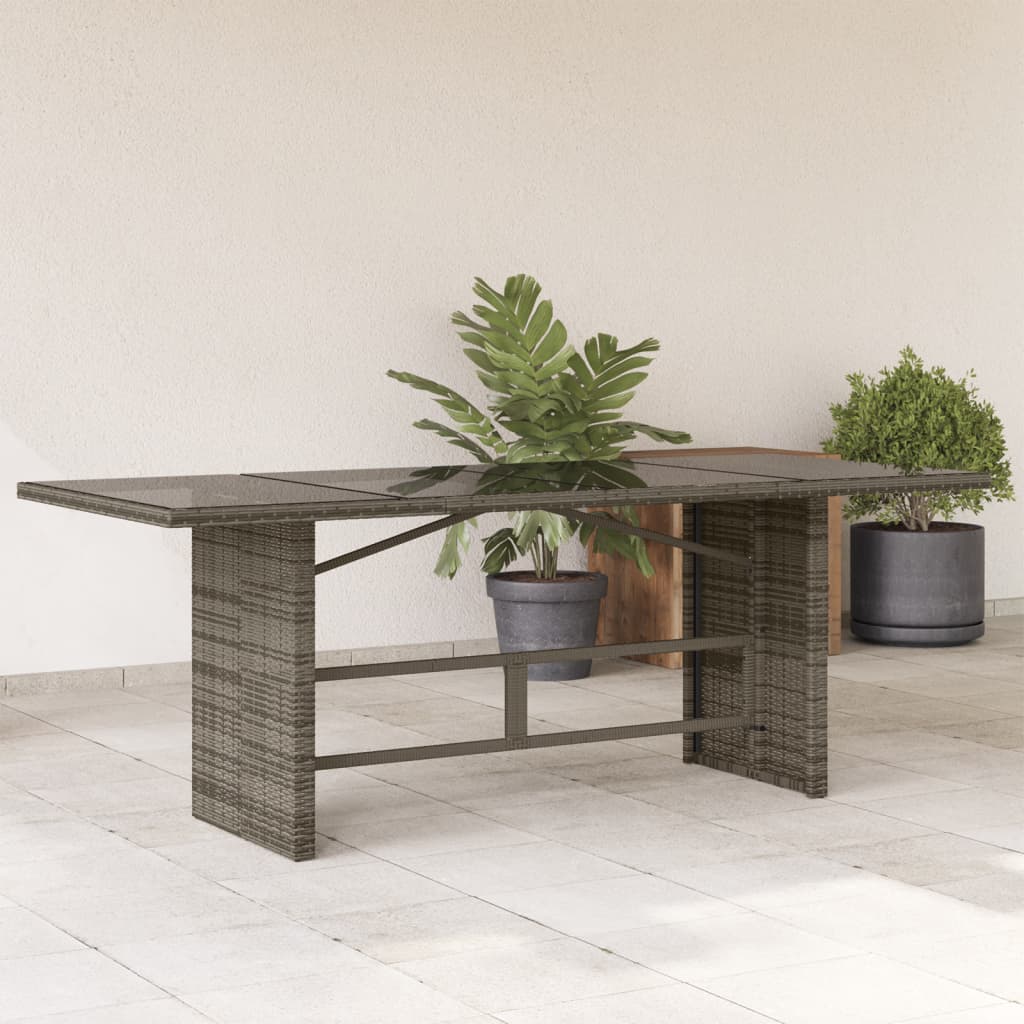 Mesa De Jardín Superficie Madera Ratán 190X80X75Cm