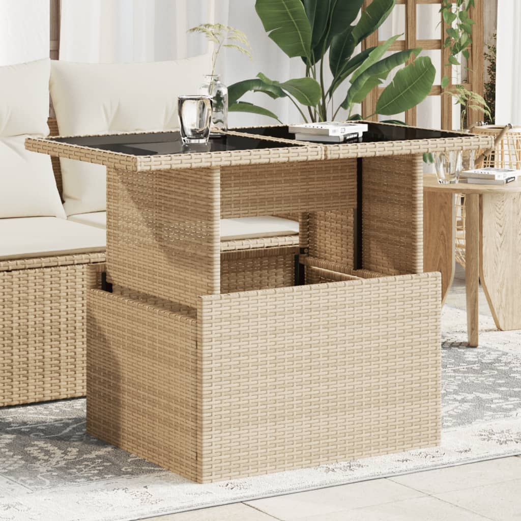 Mesa De Jardín Superficie Vidrio Ratán Pe 100X55X73 Cm