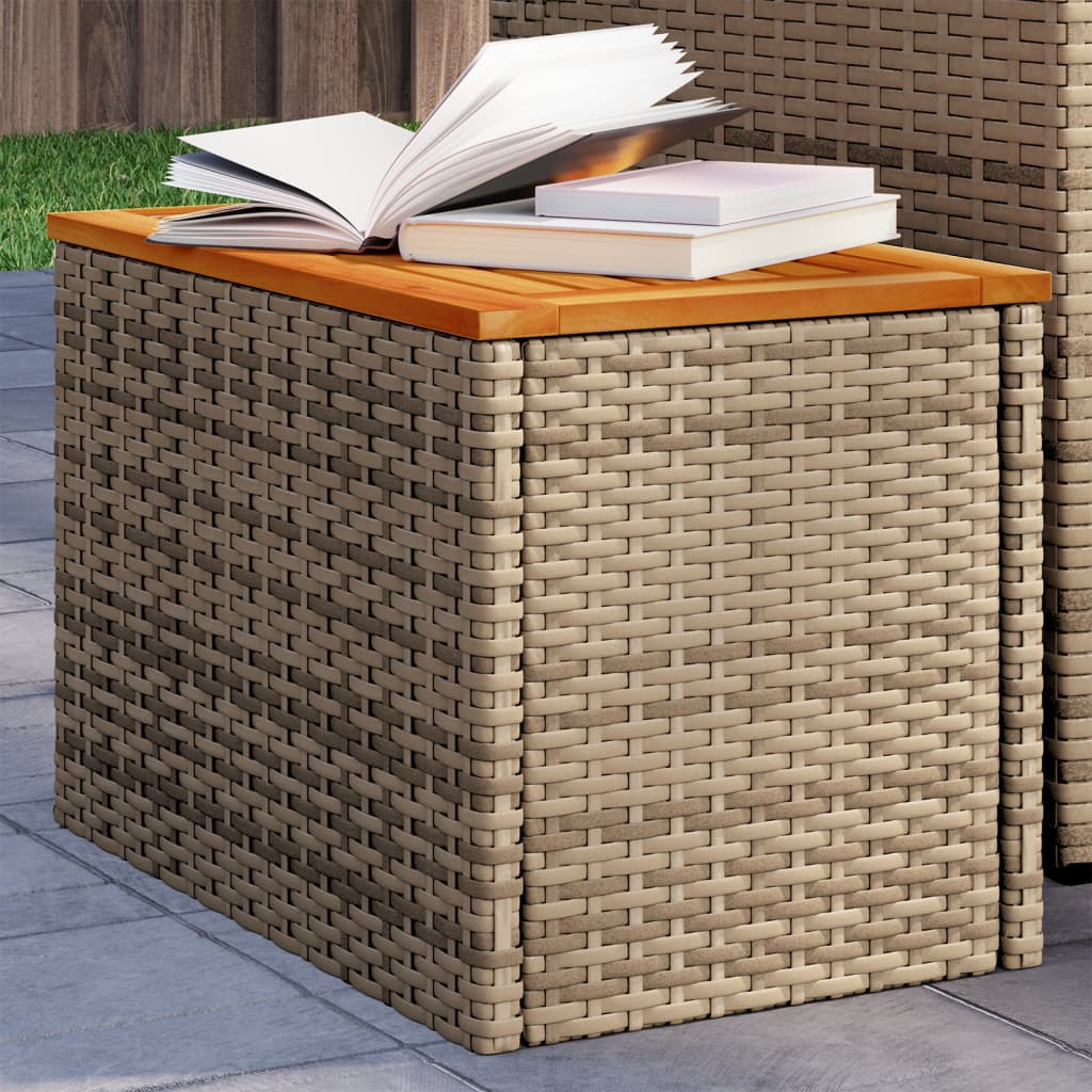 Mesas Auxiliares De Jardín 2 Uds Ratán Madera 55X34X37 Cm