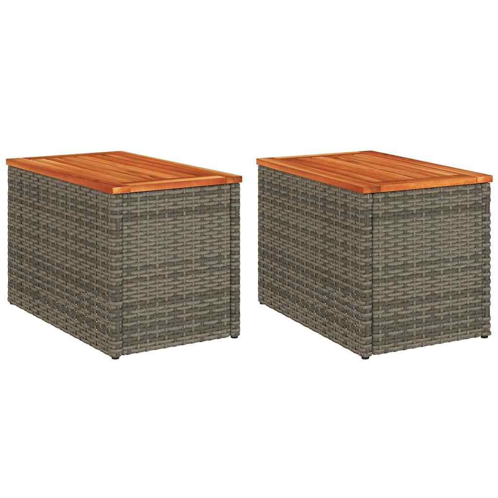 Mesas Auxiliares De Jardín 2 Uds Ratán Madera 55X34X37 Cm