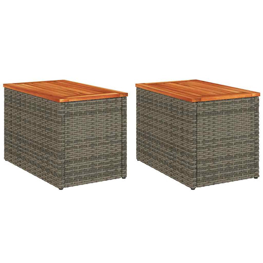 Mesas Auxiliares De Jardín 2 Uds Ratán Madera 55X34X37 Cm