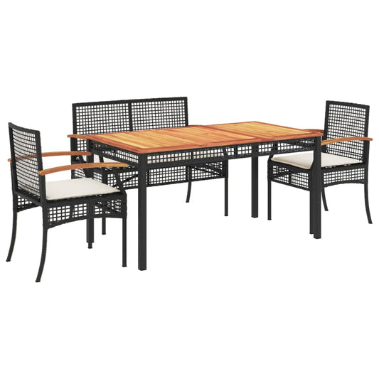 Juego Comedor Jardín 4 Piezas Con Cojines Ratán Sintético Negro