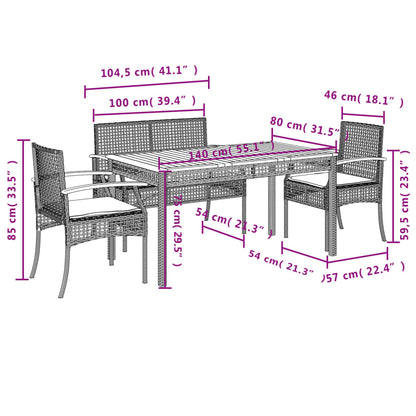 Juego Comedor Jardín 4 Piezas Con Cojines Ratán Sintético Negro