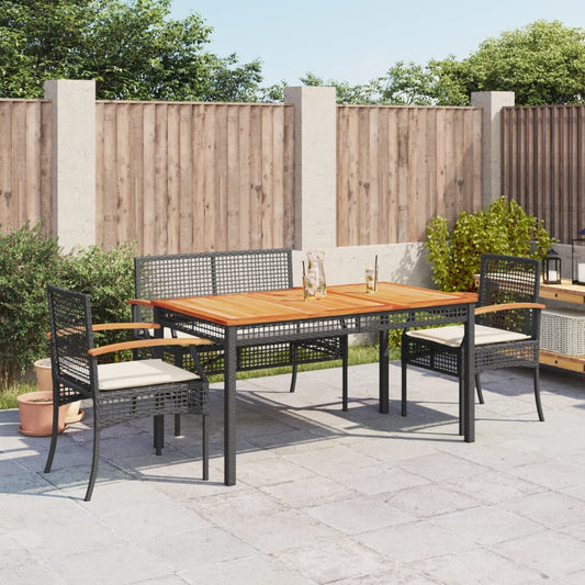 Juego Comedor Jardín 4 Piezas Con Cojines Ratán Sintético Negro