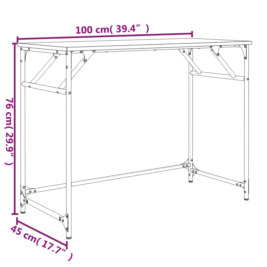 Escritorio Madera Ingeniería Y Acero Sonoma Gris 100X45X76 Cm