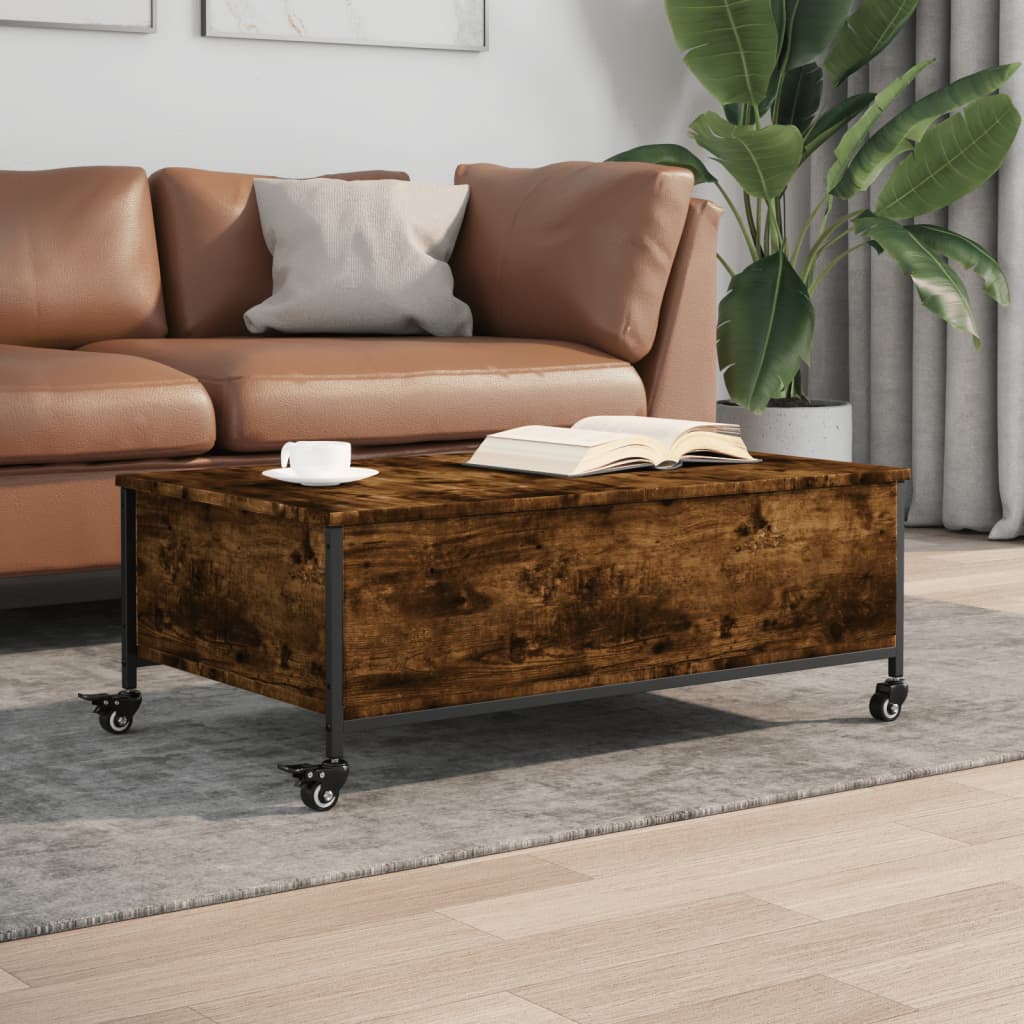 Mesa De Centro Con Ruedas Madera Ingeniería Gris 91X55X34 Cm