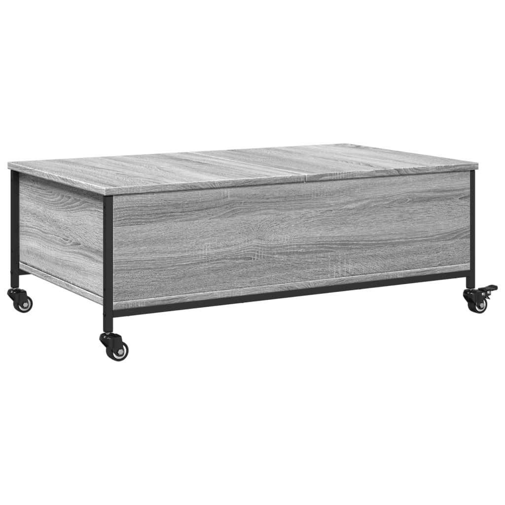 Mesa De Centro Con Ruedas Madera Ingeniería Gris 91X55X34 Cm