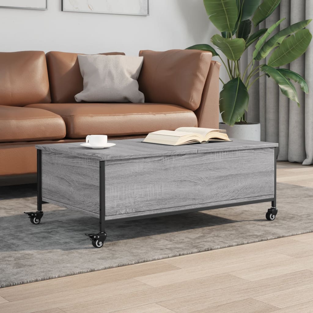 Mesa De Centro Con Ruedas Madera Ingeniería Gris 91X55X34 Cm