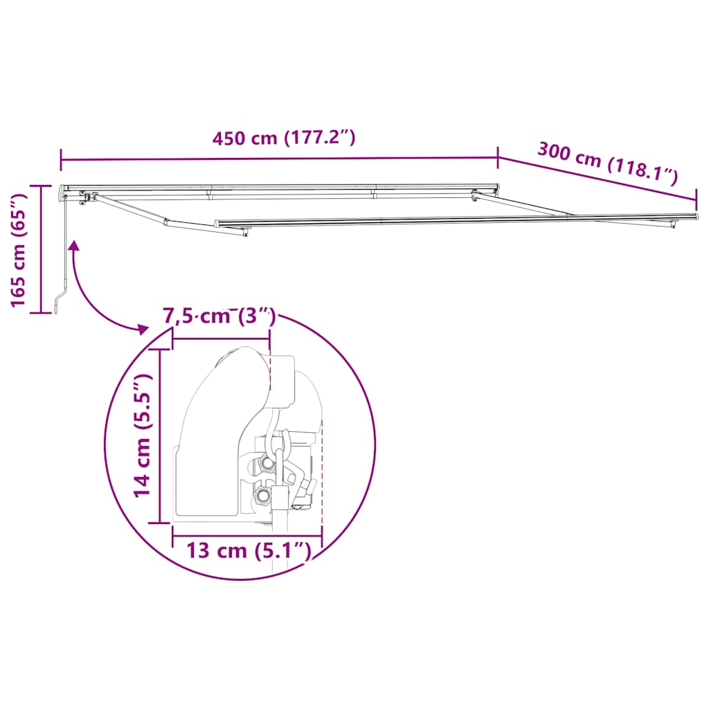 Toldo Retráctil Manual Gris Antracita Y Blanco 450X300 Cm