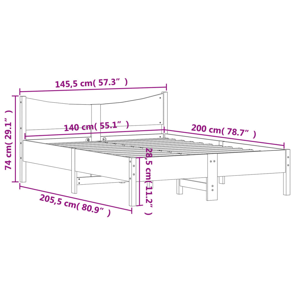 Estructura De Cama Sin Colchón Madera De Pino Blanca