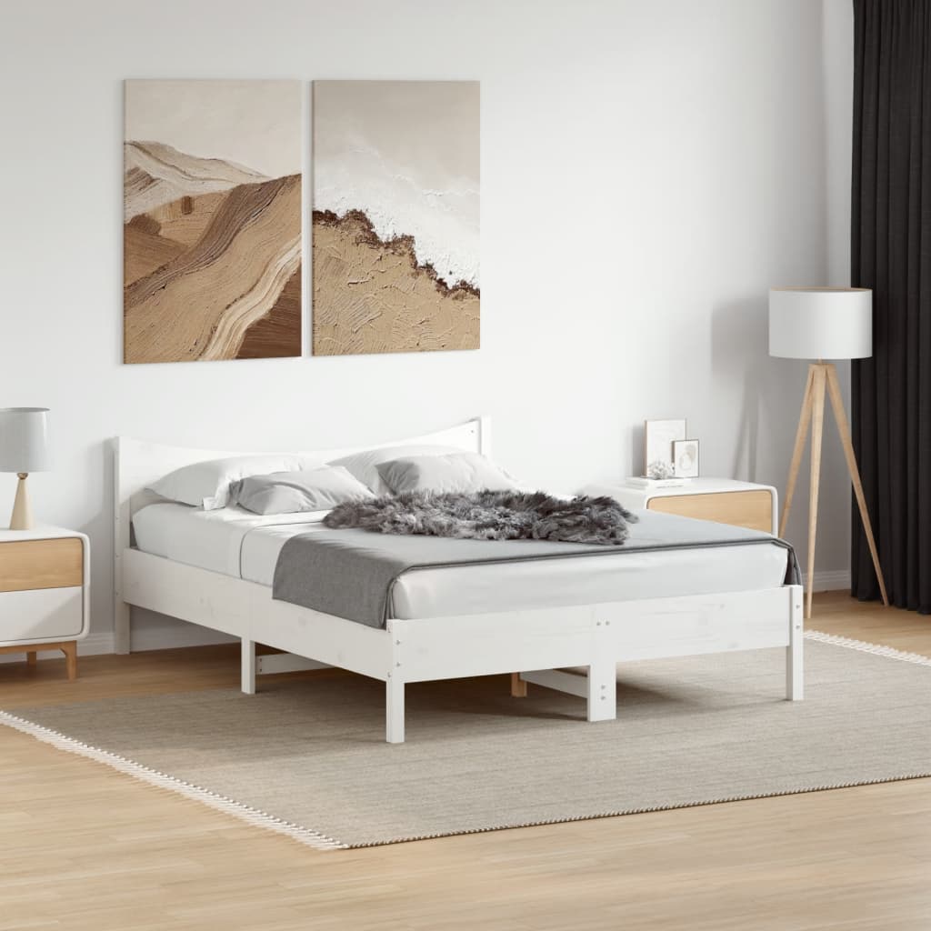 Estructura De Cama Sin Colchón Madera De Pino Blanca