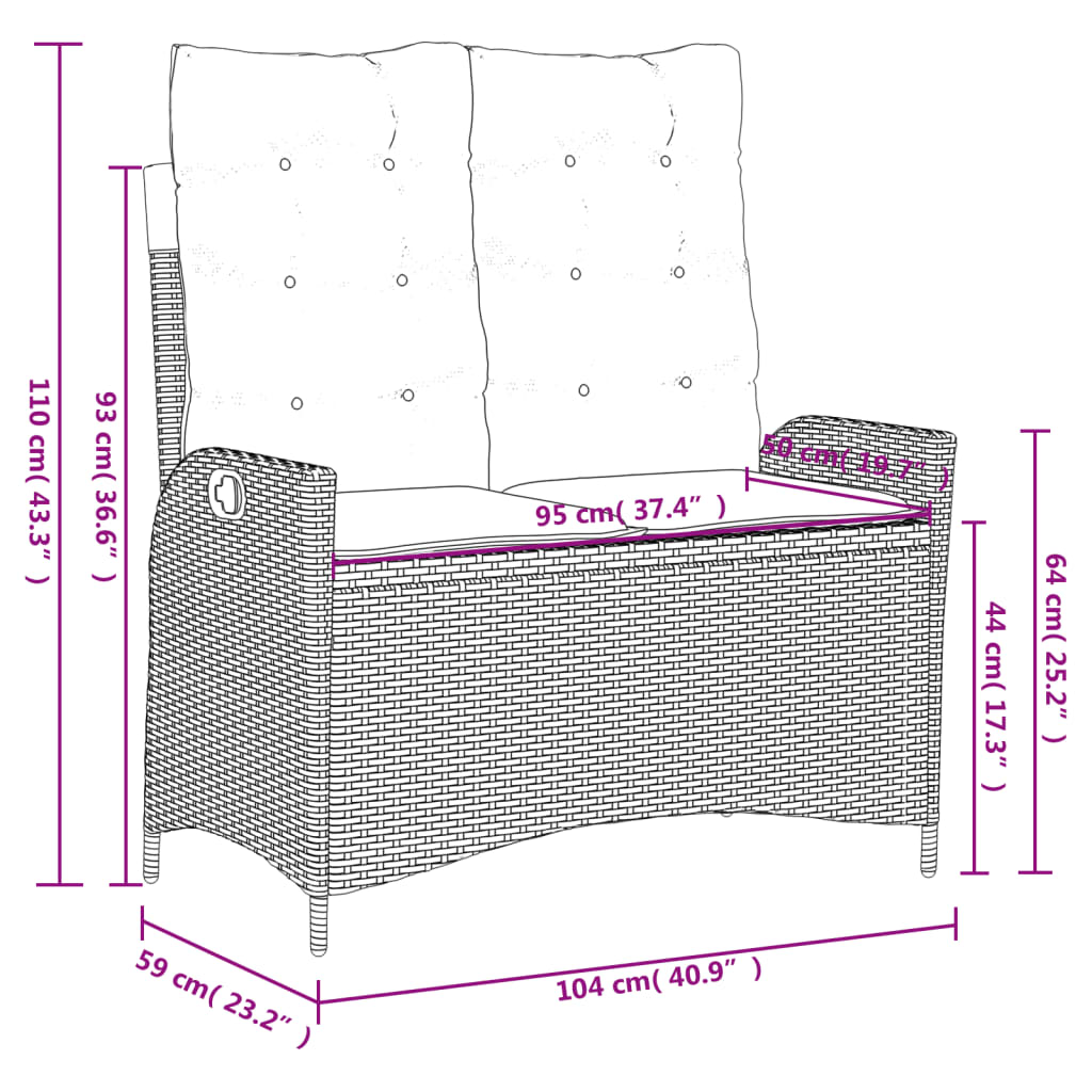 Sillón Reclinable De Jardín Con Cojines Ratán Sintético