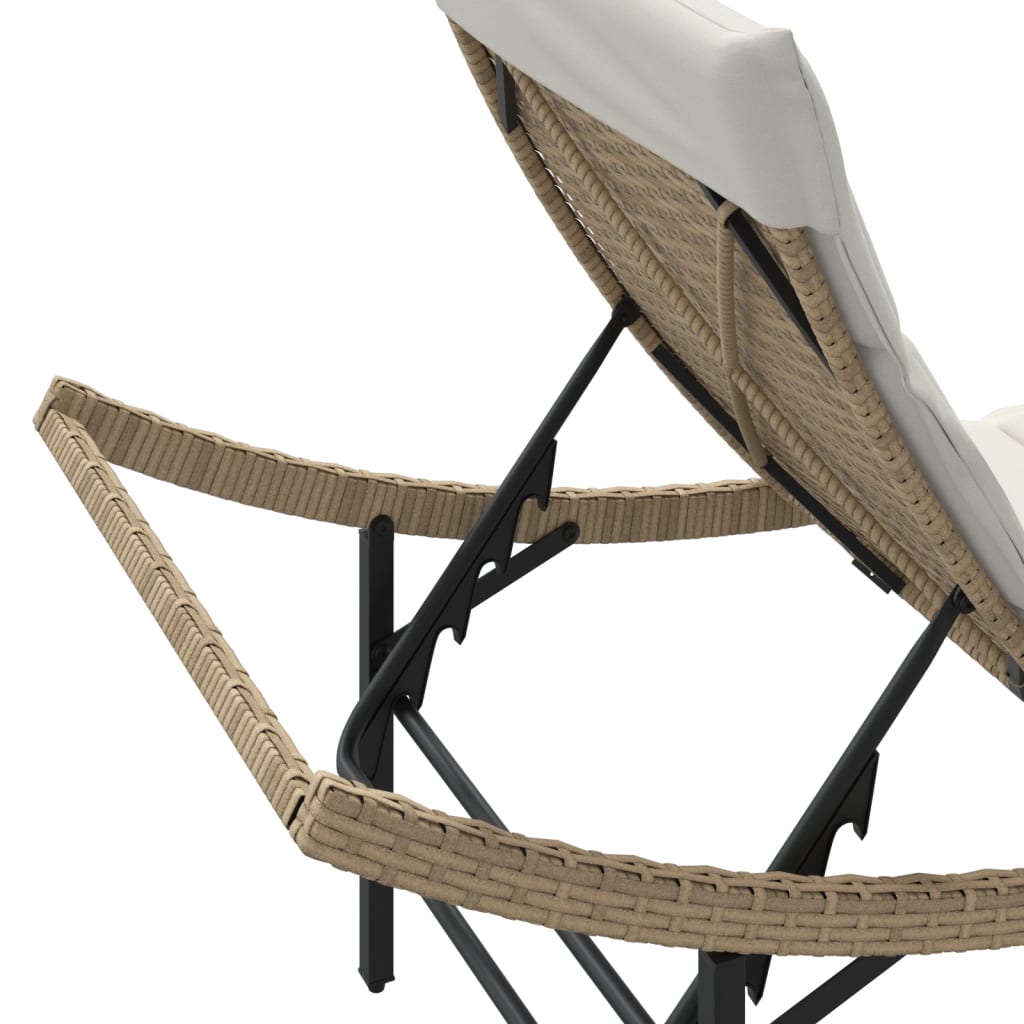 Tumbona Con Cojín Ratán Sintético Beige 55X199X50 Cm