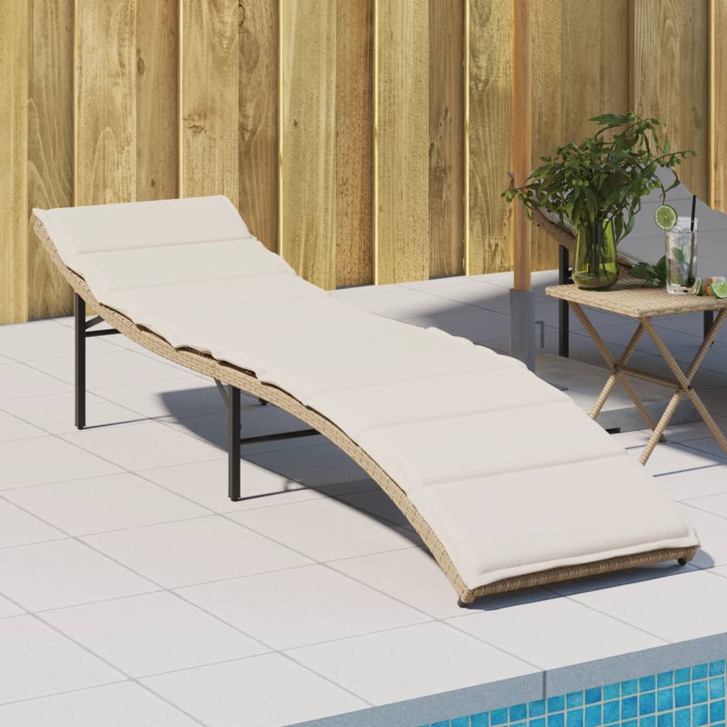 Tumbona Con Cojín Ratán Sintético Beige 55X199X50 Cm