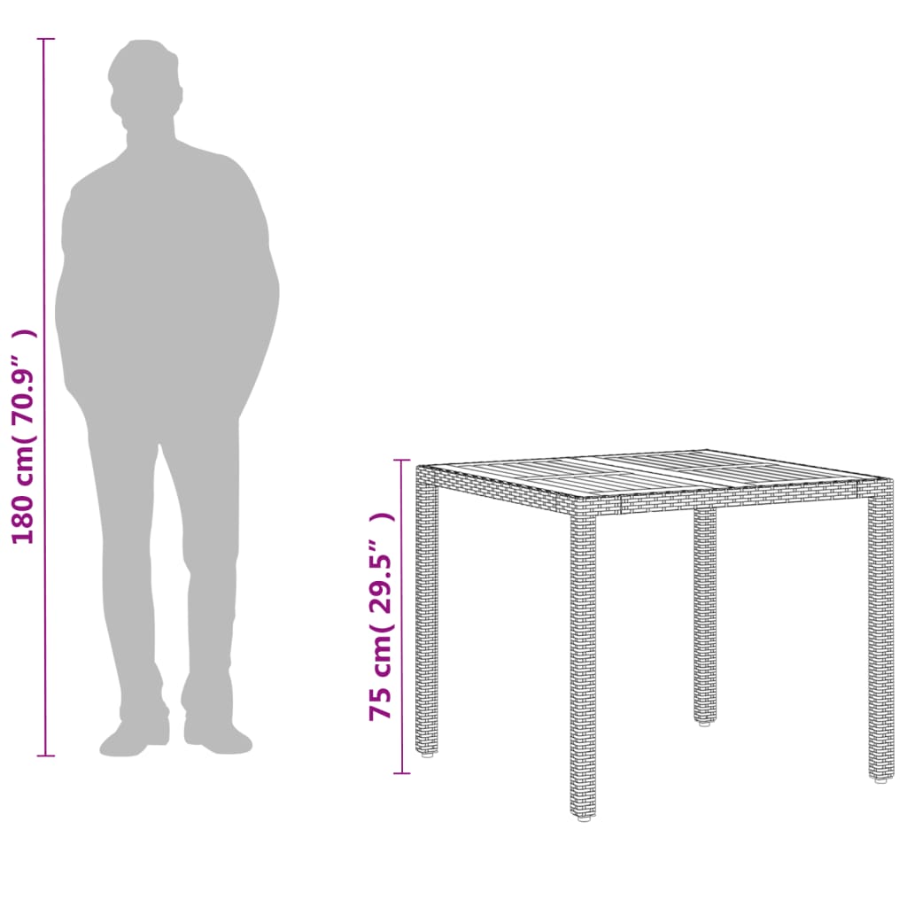Mesa De Jardín De Ratán Pe Y Madera Acacia