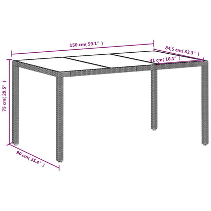 Mesa De Jardín Superficie De Vidrio Ratán Pe Gris 150X90X75 Cm