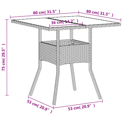 Mesa De Jardín Superficie De Vidrio Ratán Pe 80X80X75 Cm