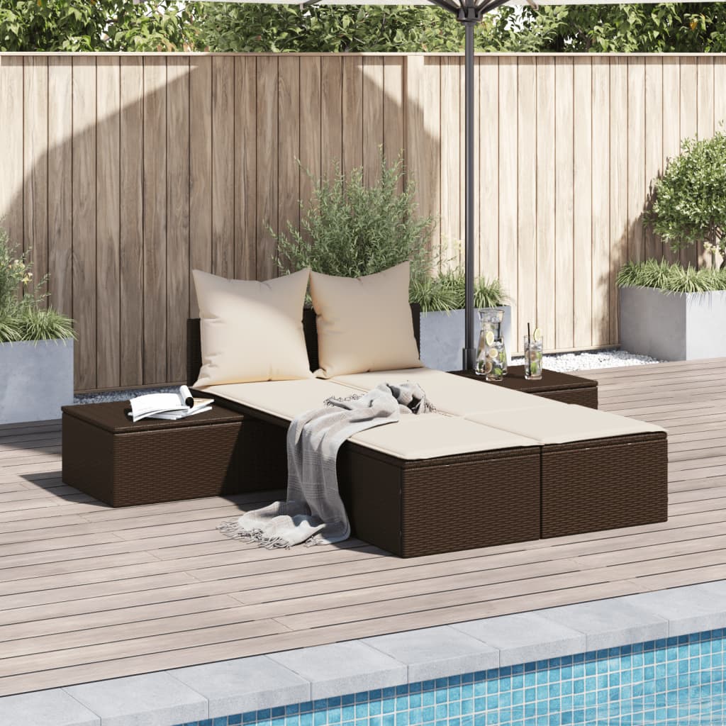 Tumbona Doble Con Cojines Ratán Sintético Beige