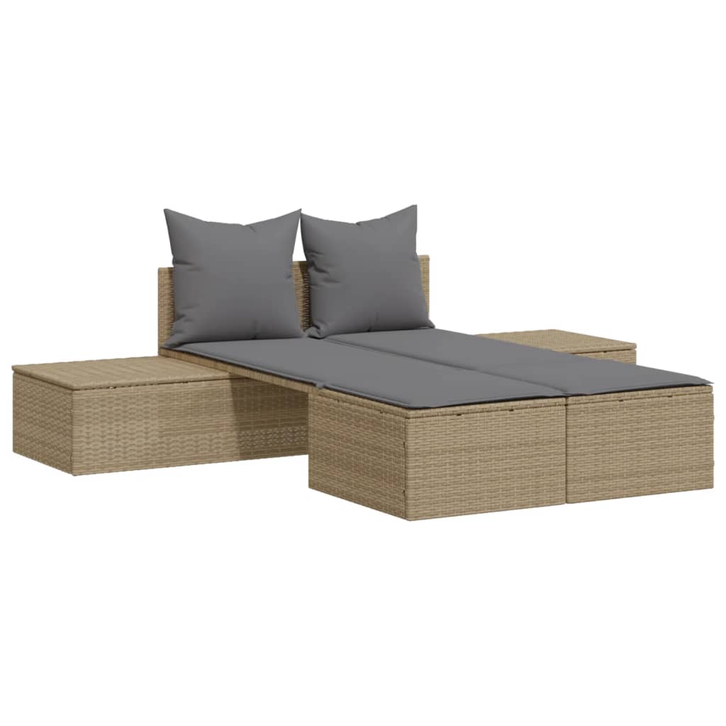Tumbona Doble Con Cojines Ratán Sintético Beige