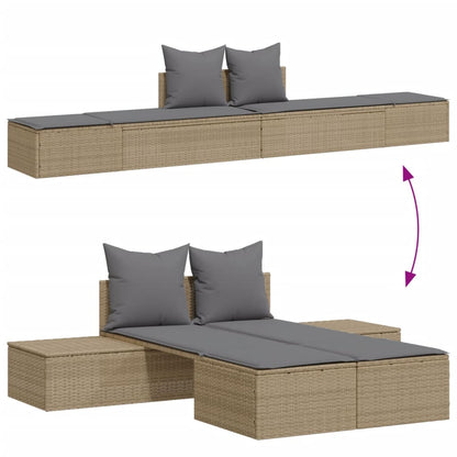Tumbona Doble Con Cojines Ratán Sintético Beige