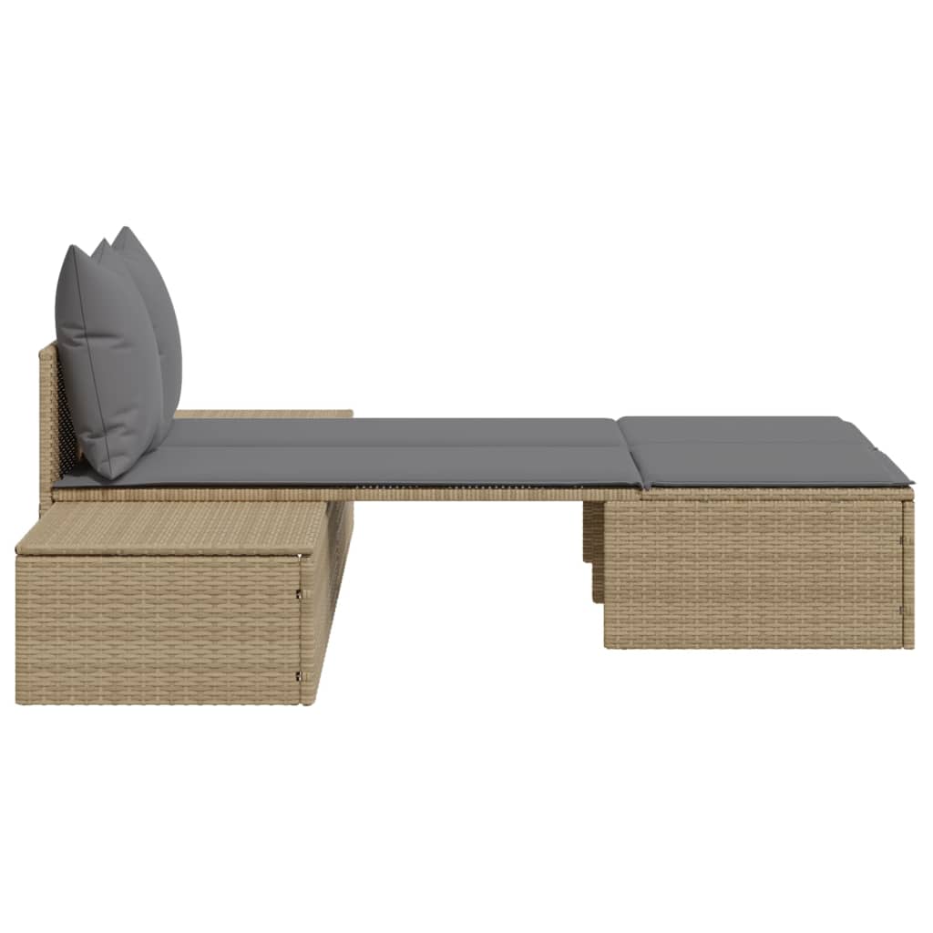 Tumbona Doble Con Cojines Ratán Sintético Beige