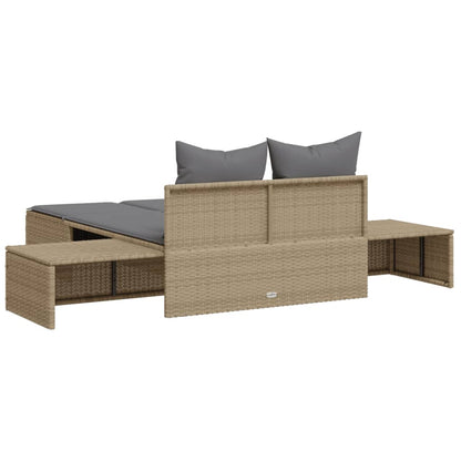 Tumbona Doble Con Cojines Ratán Sintético Beige