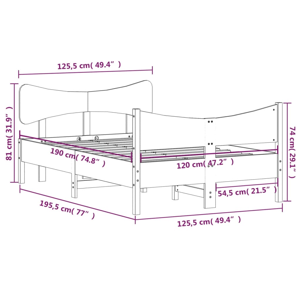 Estructura De Cama Sin Colchón Madera Maciza De Pino