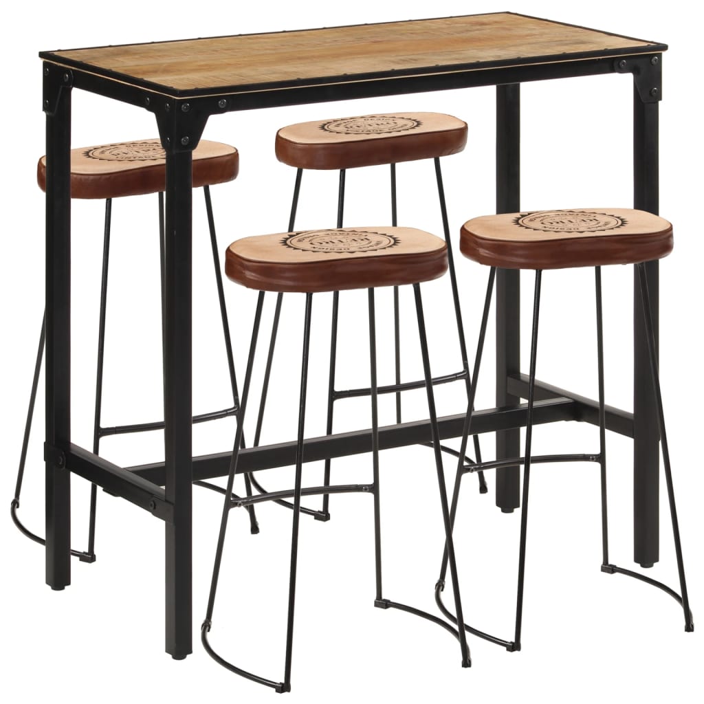 Set De Mesa Alta Y Taburetes 5 Pzas Madera Maciza Mango Y Metal