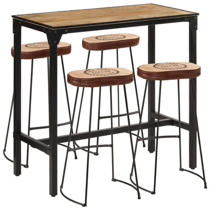 Set De Mesa Alta Y Taburetes 5 Pzas Madera Maciza Mango Y Metal