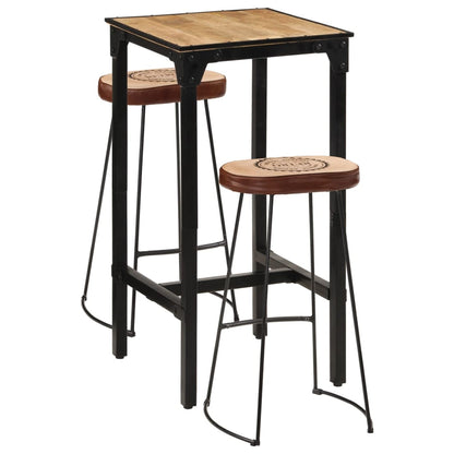 Set De Mesa Alta Y Taburetes 3 Pzas Madera Maciza Mango Y Metal