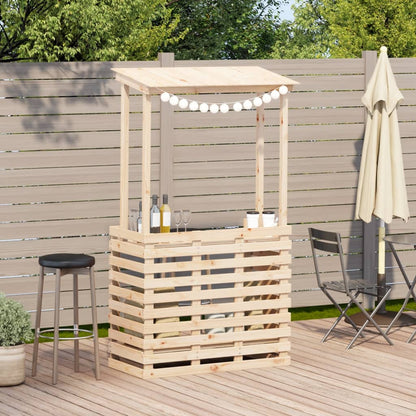 Mesa De Bar De Jardín Con Techo Madera Maciza