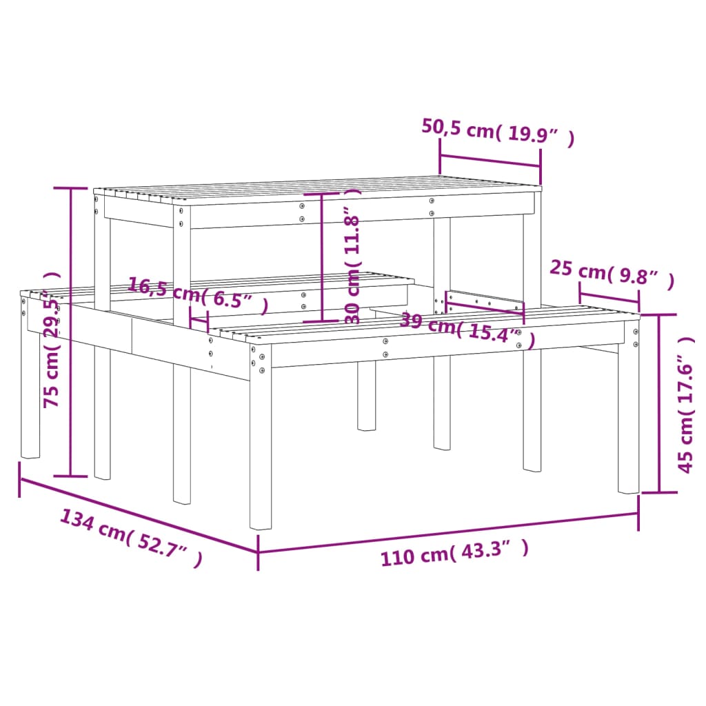Mesa De Pícnic Madera Pino Impregnada 110X134X75 Cm