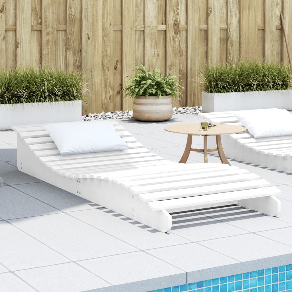 Tumbona De Madera Maciza De Pino Blanca 205X60X31,5 Cm