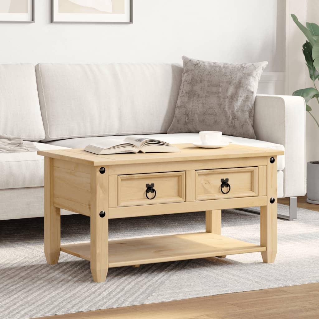 Mesa De Centro Cajones Corona Madera Maciza De Pino 85X50X45 Cm
