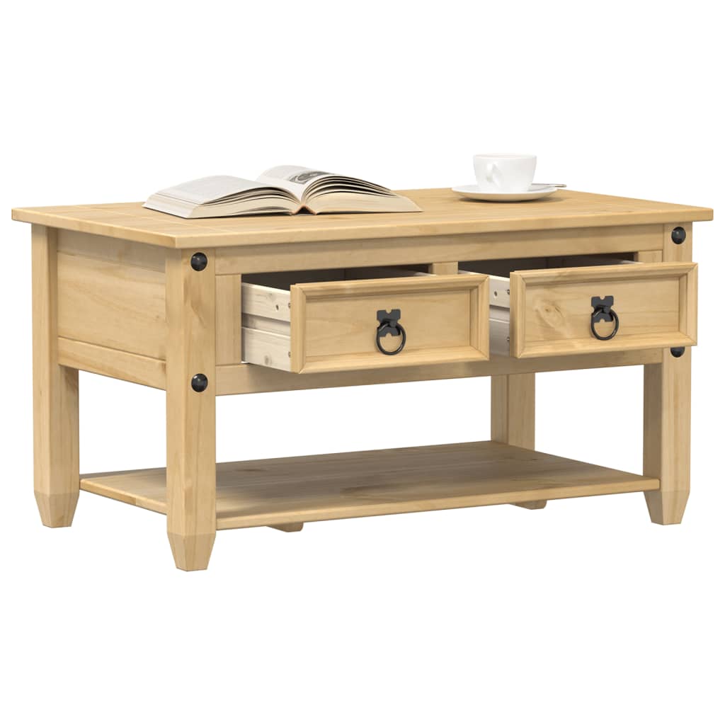 Mesa De Centro Cajones Corona Madera Maciza De Pino 85X50X45 Cm