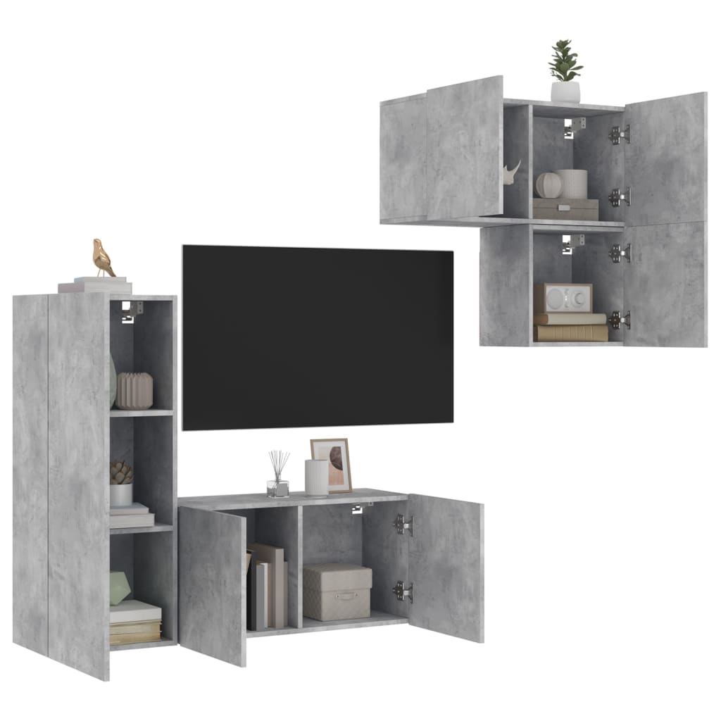 Mueble De Tv 4 Pcs Roble Artesanal Madera De Ingeniería