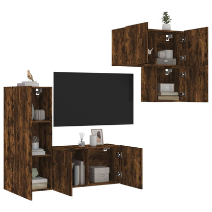 Mueble De Tv 4 Pcs Roble Artesanal Madera De Ingeniería