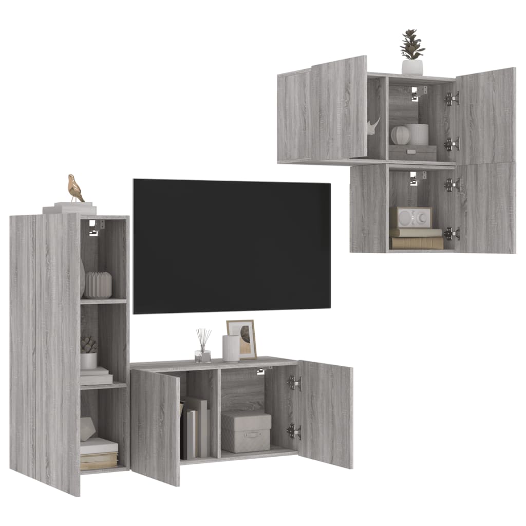 Mueble De Tv 4 Pcs Roble Artesanal Madera De Ingeniería