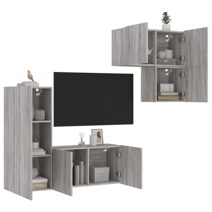 Mueble De Tv 4 Pcs Roble Artesanal Madera De Ingeniería