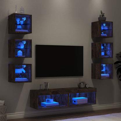 Mueble De Tv Con Tira De Luces Led 8 Pcs Cristal