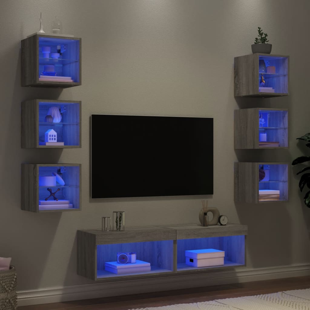 Mueble De Tv Con Tira De Luces Led 8 Pcs Cristal