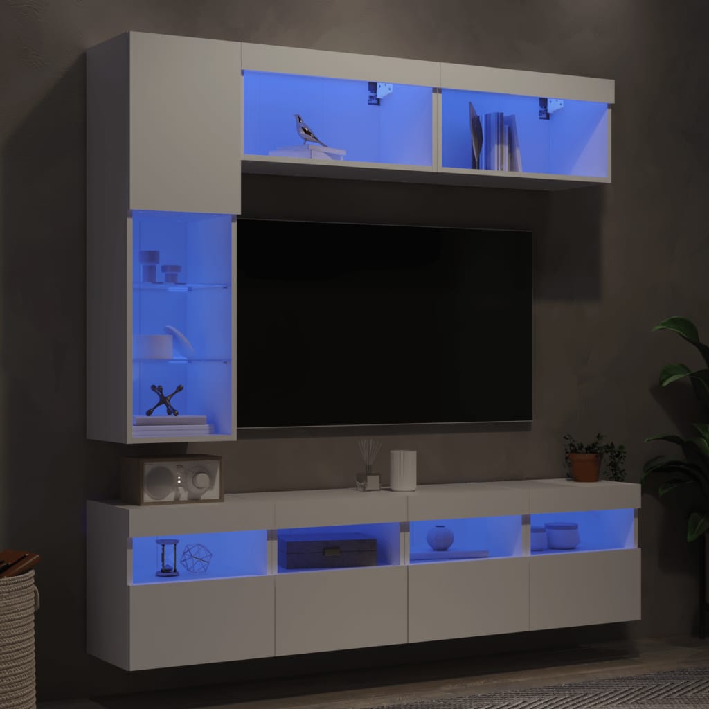 Mueble De Tv Con Led 7 Pcs Madera De Ingeniería