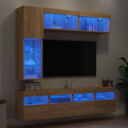 Mueble De Tv Con Led 7 Pcs Madera De Ingeniería