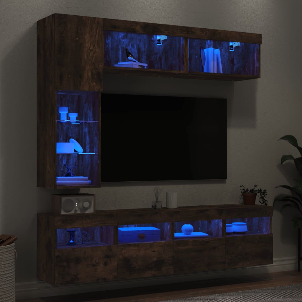 Mueble De Tv Con Led 7 Pcs Madera De Ingeniería