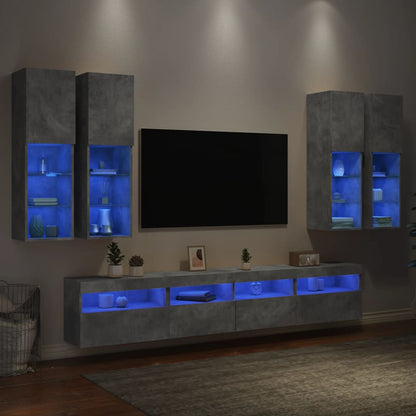 Conjunto De Mueble De Tv En La Pared Con Luces Led 7 Pcs