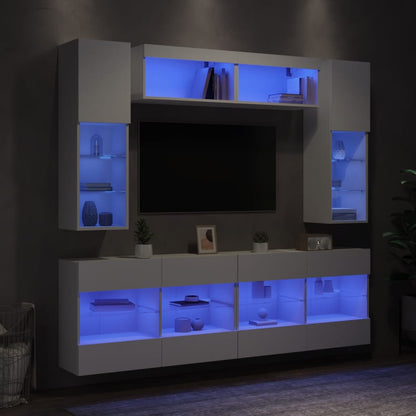 Conjunto De Mueble Para Tv De Pared Con Led 6 Pcs