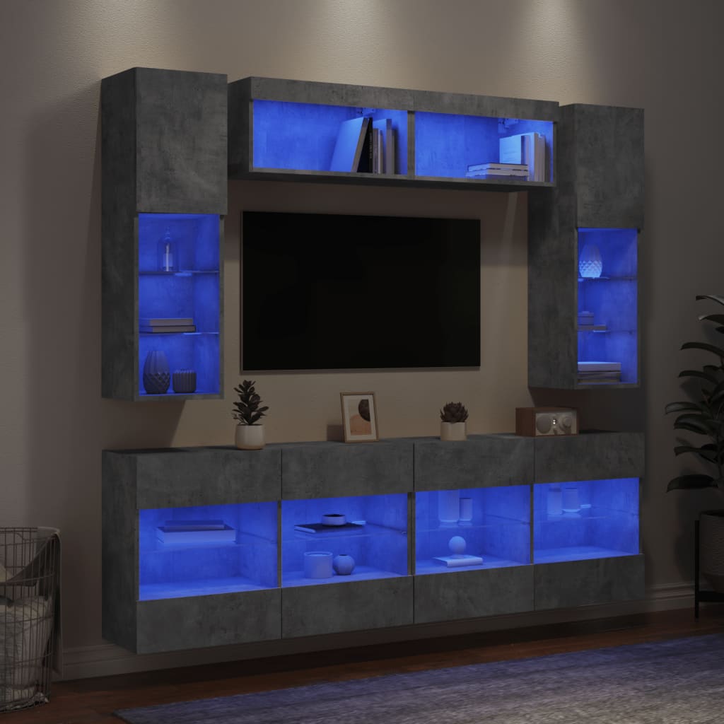 Conjunto De Mueble Para Tv De Pared Con Led 6 Pcs